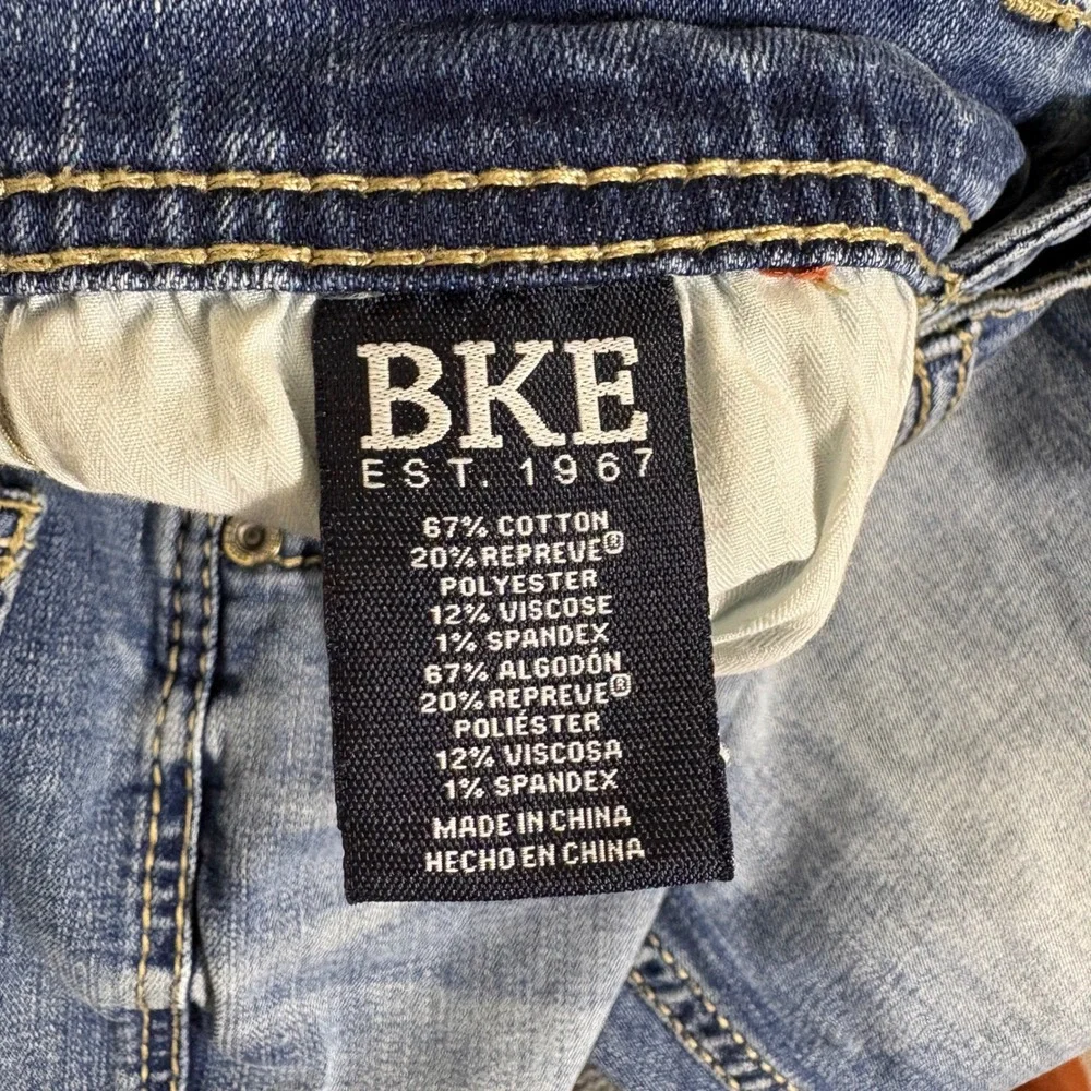 BKE Alec Slim Straight Jeans Mens 28x32 Medium Wash Blue Embroidered Denim AR817